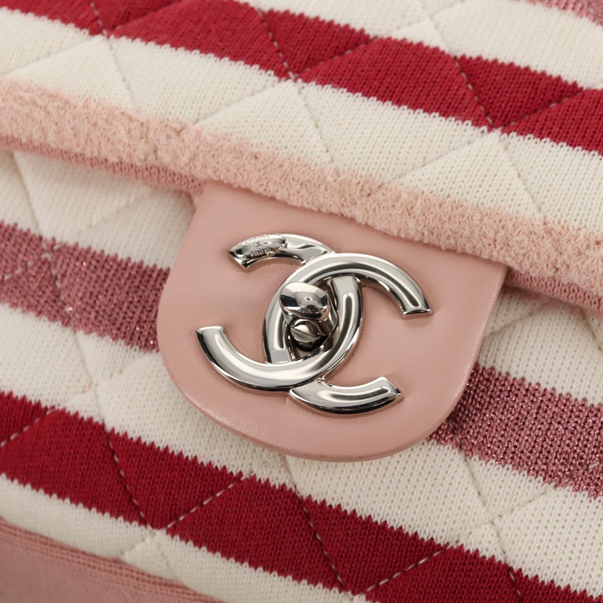 CHANEL Matelasse Chain Bag Knitted Fabrics 2way Pink Silver CC Auth 140495M
