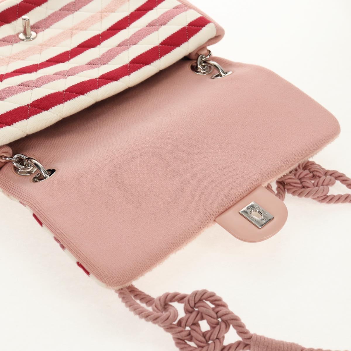 CHANEL Matelasse Chain Bag Knitted Fabrics 2way Pink Silver CC Auth 140495M