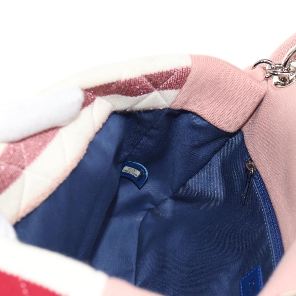 CHANEL Matelasse Chain Bag Knitted Fabrics 2way Pink Silver CC Auth 140495SM