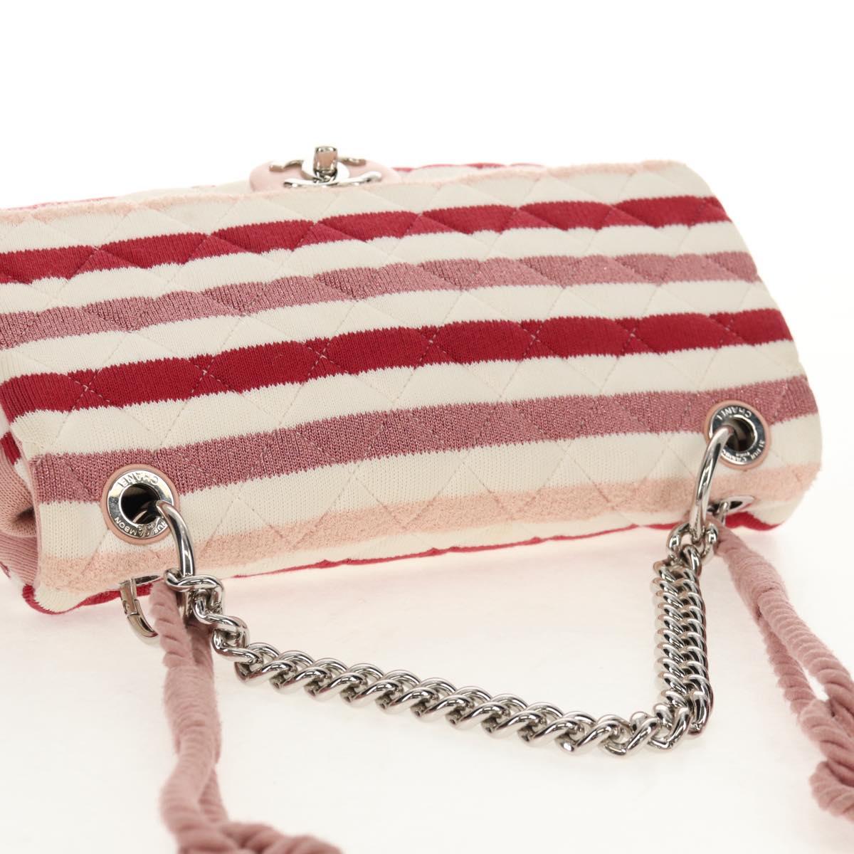 CHANEL Matelasse Chain Bag Knitted Fabrics 2way Pink Silver CC Auth 140495SM