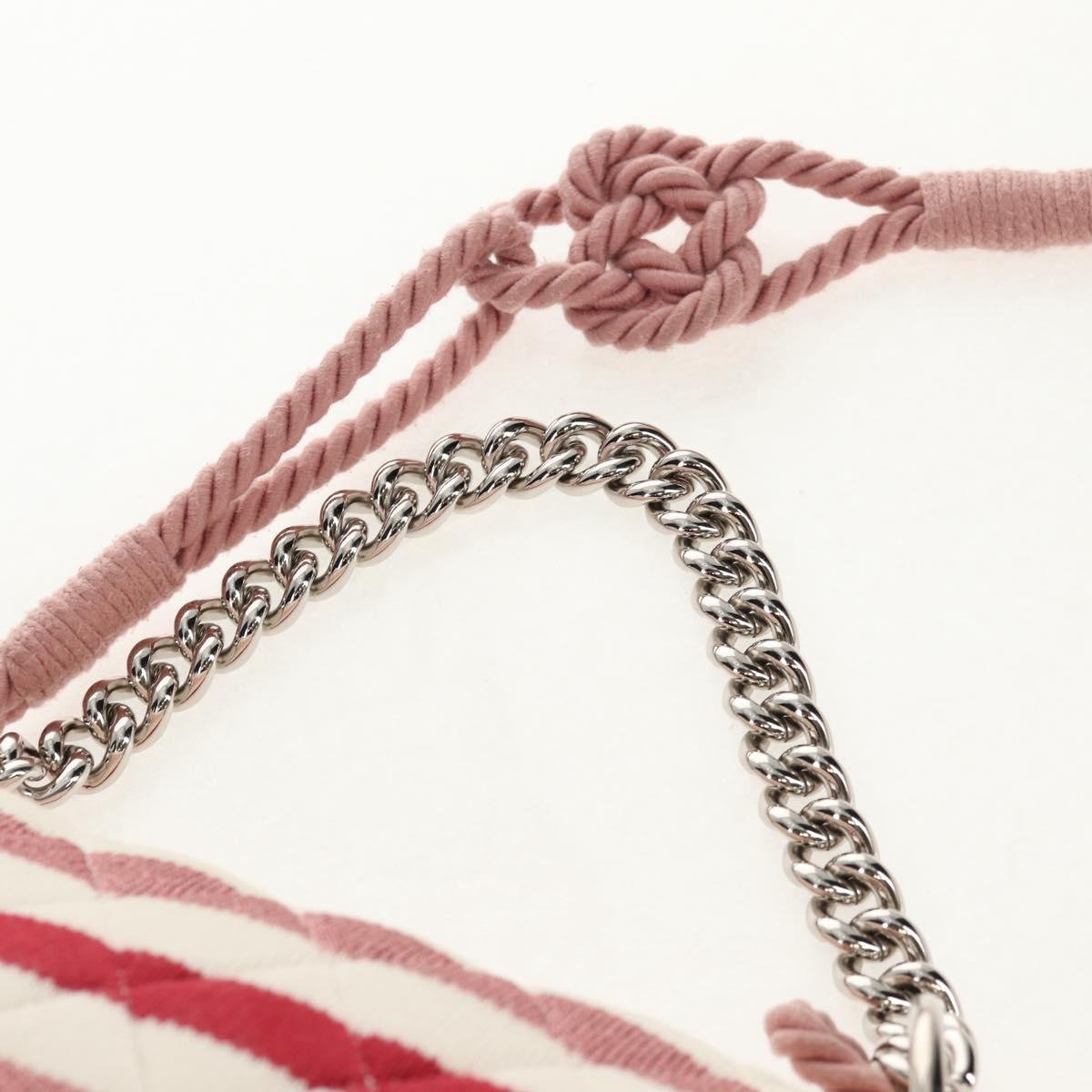 CHANEL Matelasse Chain Bag Knitted Fabrics 2way Pink Silver CC Auth 140495M