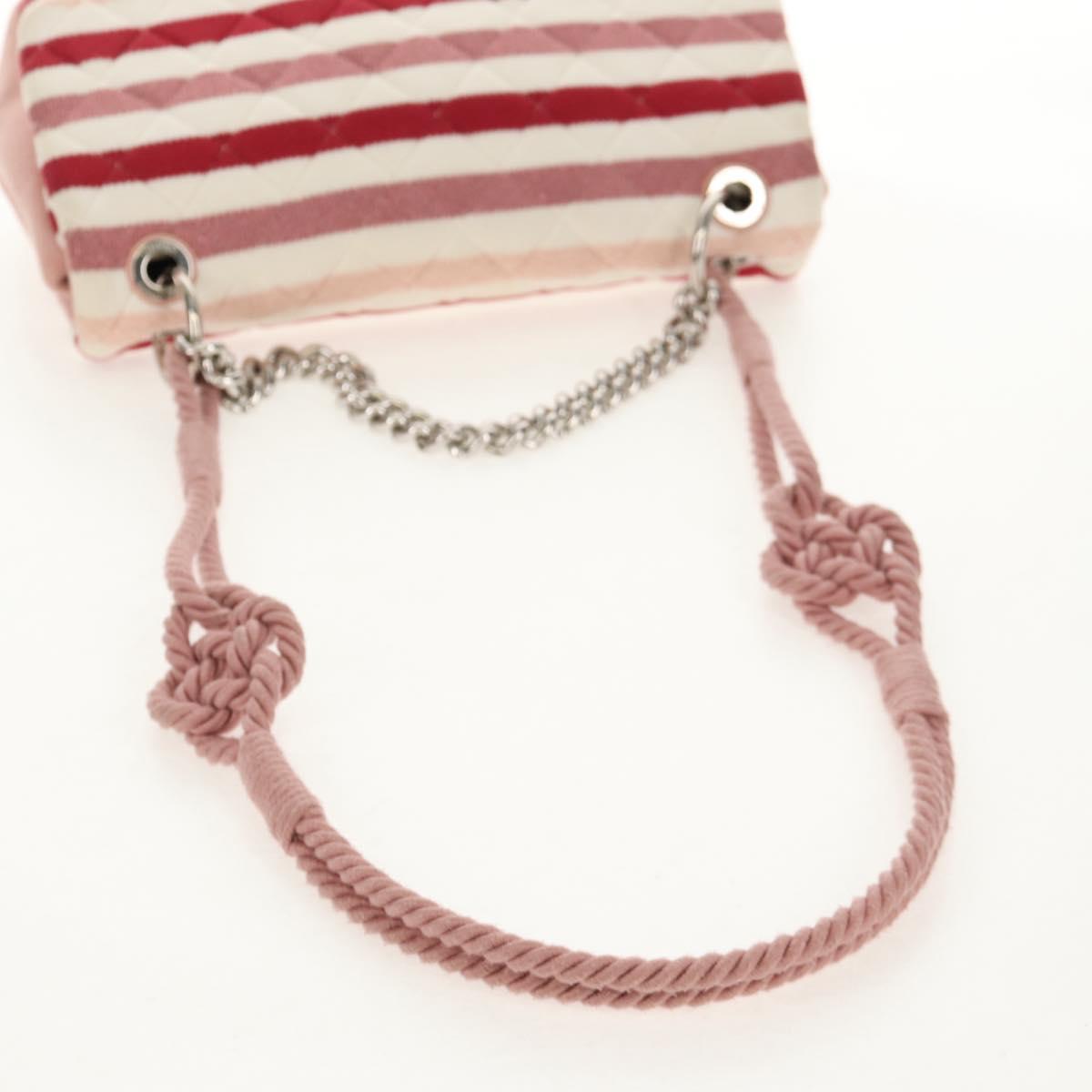 CHANEL Matelasse Chain Bag Knitted Fabrics 2way Pink Silver CC Auth 140495SM
