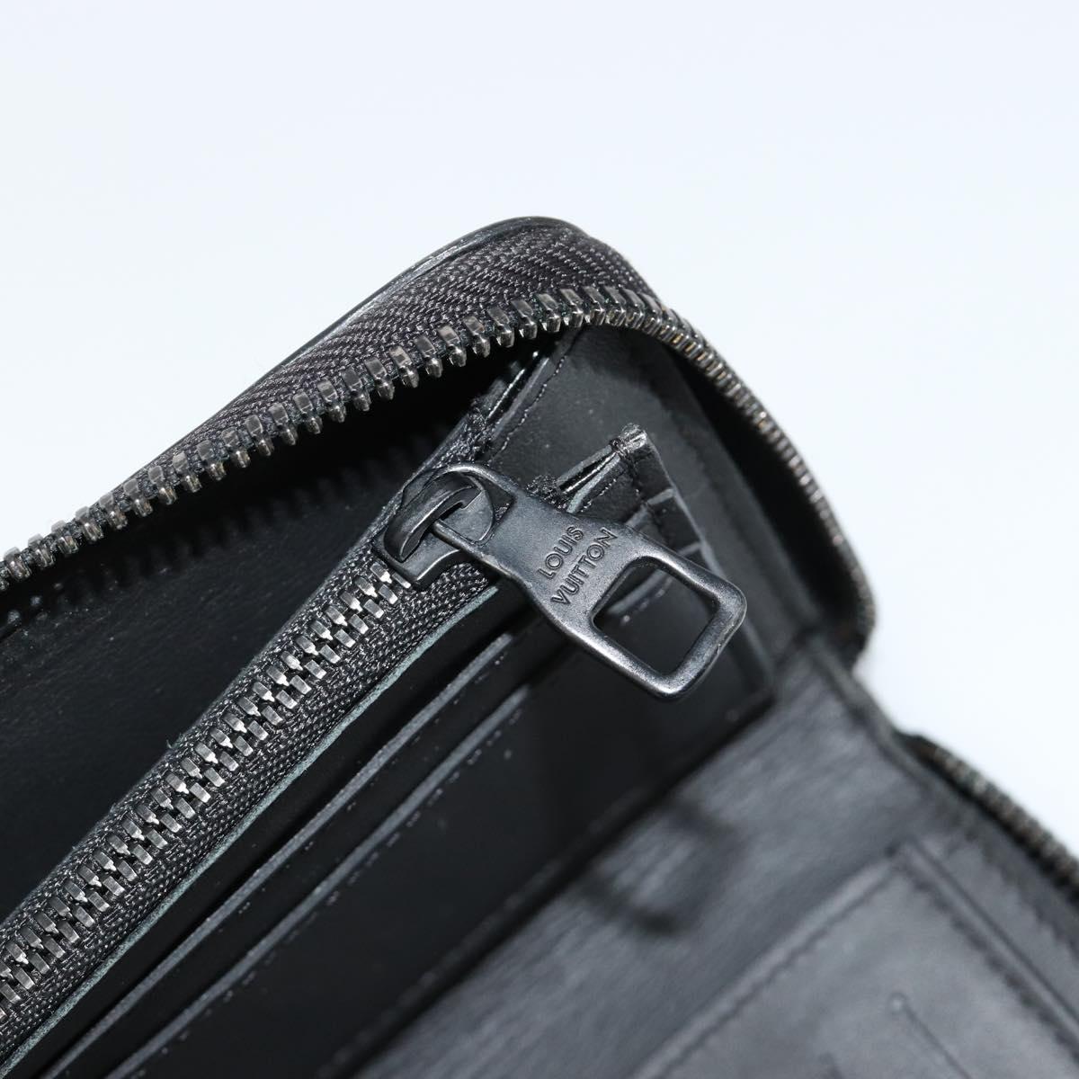 LOUIS VUITTON Monogram Empreinte Zippy Wallet Black M61864 LV Auth 140525