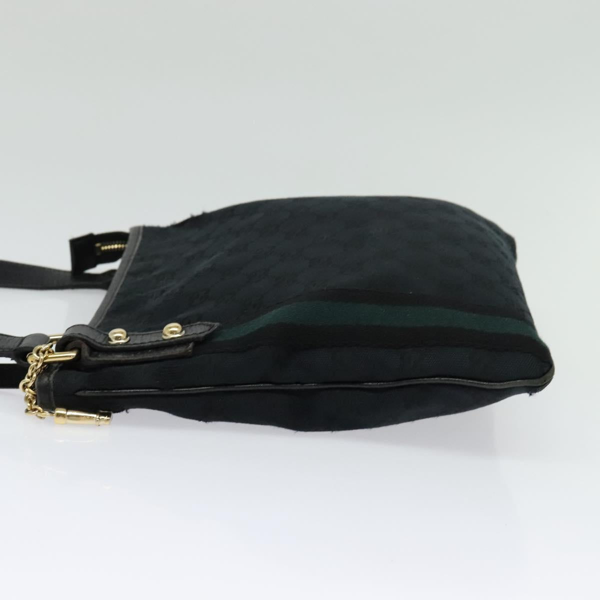 GUCCI GG Canvas Sherry Line Shoulder Bag Black Gold 144388 Auth 140536