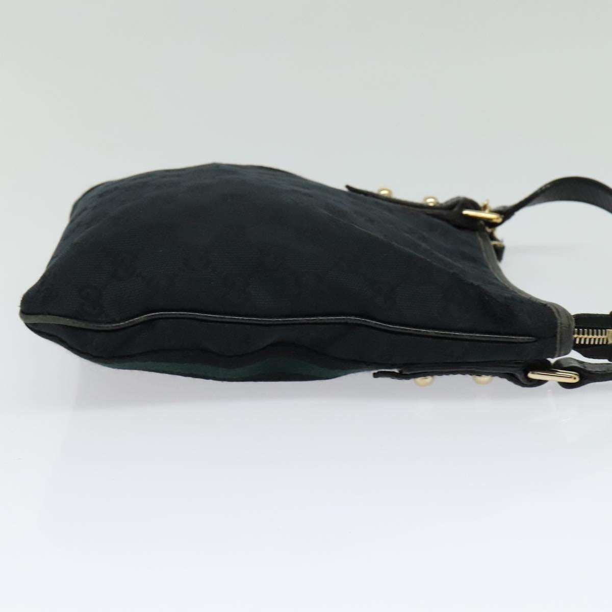 GUCCI GG Canvas Sherry Line Shoulder Bag Black Gold 144388 Auth 140536