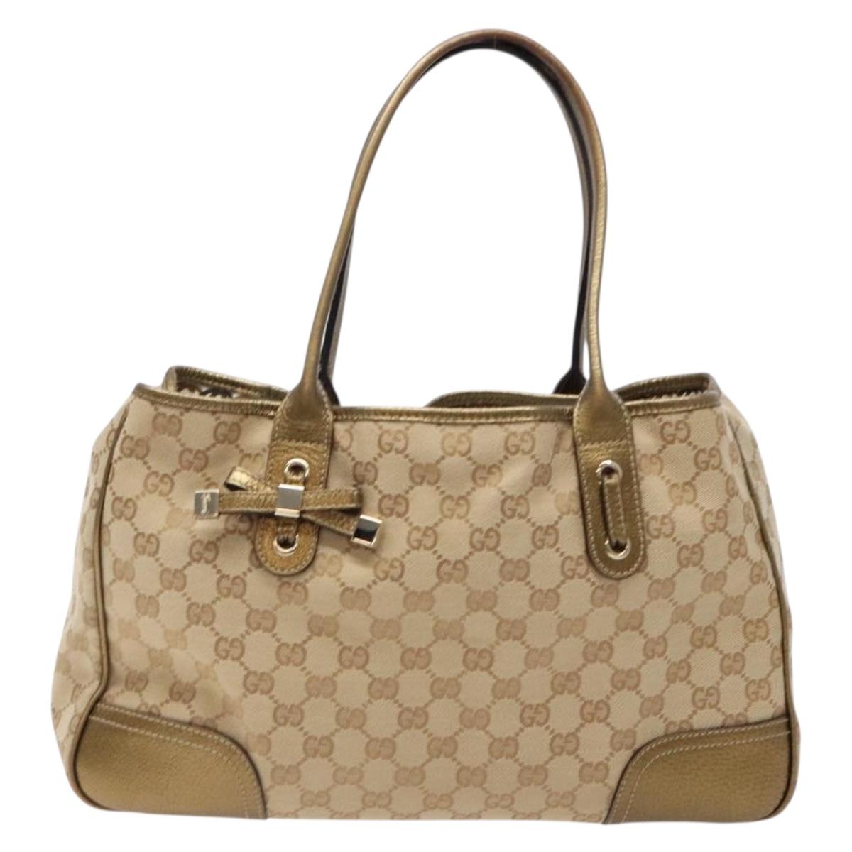 GUCCI GG Canvas Tote Bag Beige Gold 163805 Auth 140537