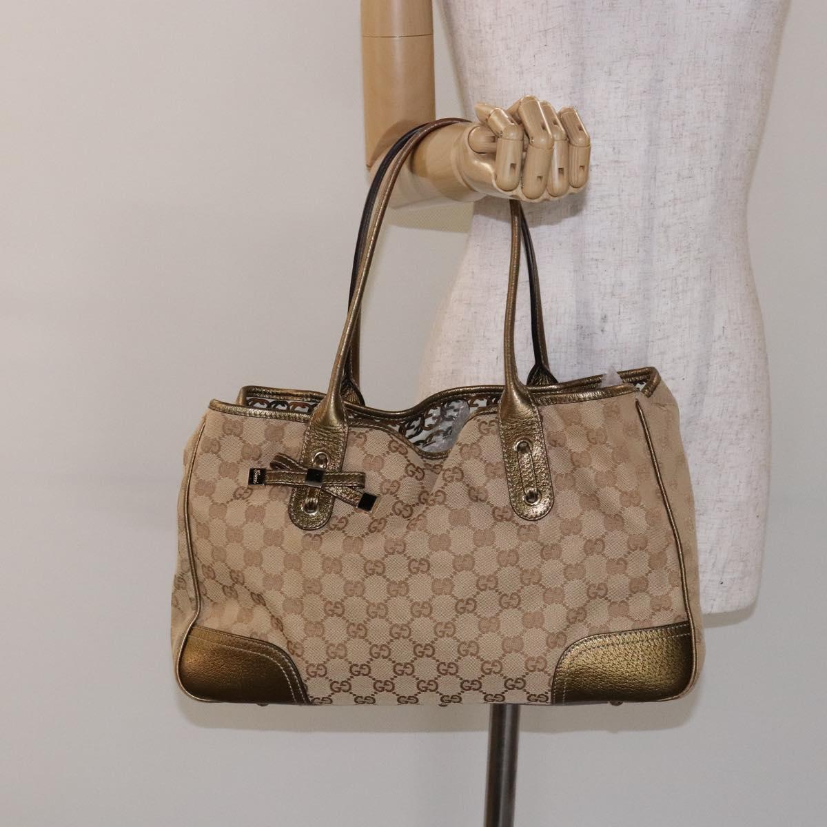 GUCCI GG Canvas Tote Bag Beige Gold 163805 Auth 140537