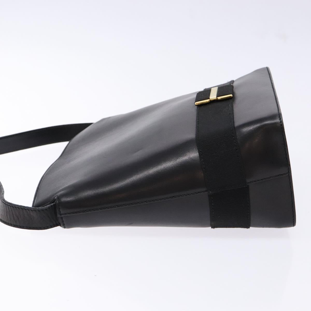 Salvatore Ferragamo Gancini Shoulder Bag Leather Black Gold Auth 140540