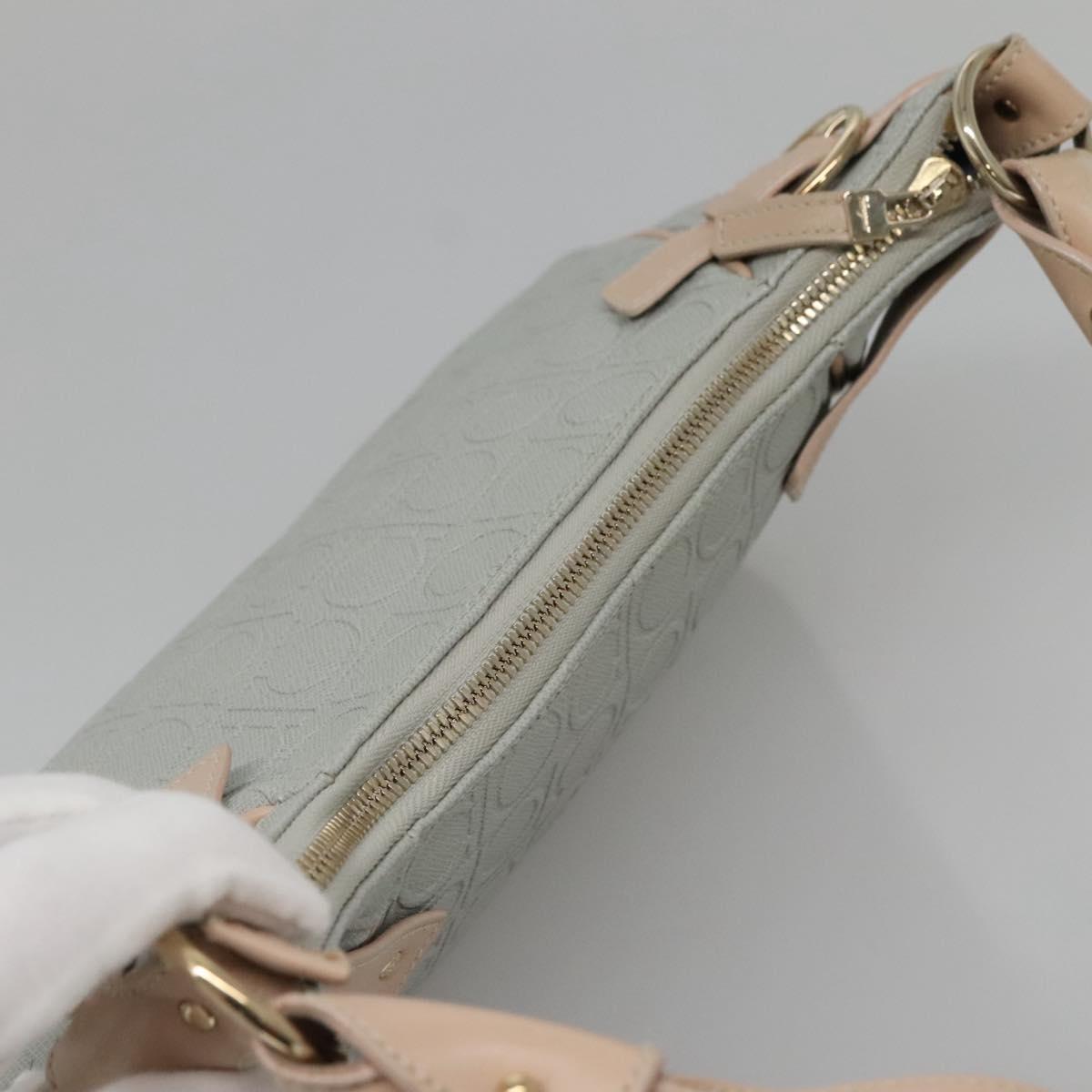Salvatore Ferragamo Gancini Shoulder Bag Leather Gray Beige gold Auth 140541