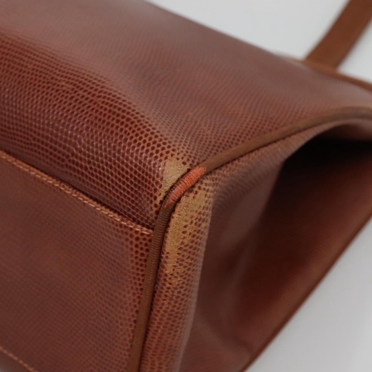Salvatore Ferragamo Vala Shoulder Bag Leather Brown Gold Auth 140542