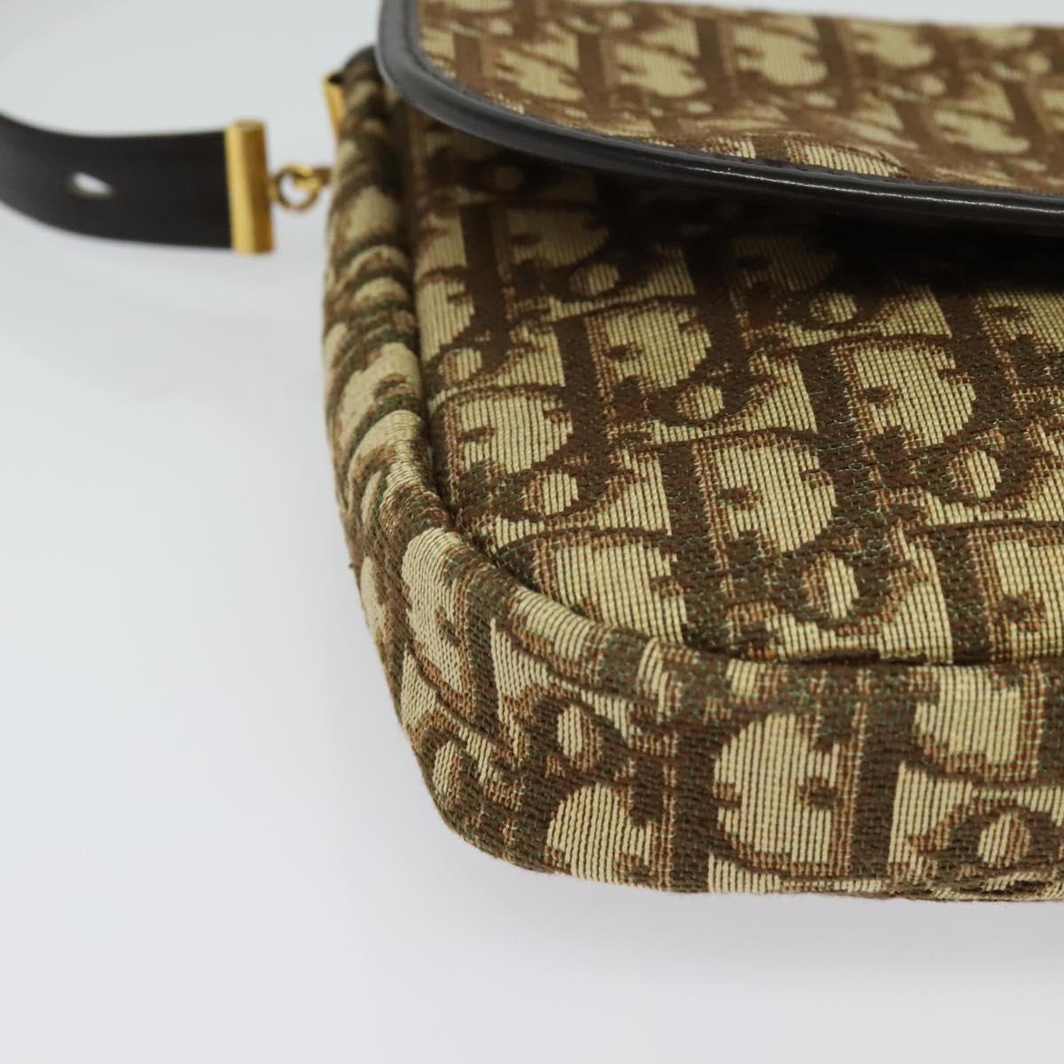 Christian Dior Trotter Canvas Shoulder Bag Brown Gold Auth 140545