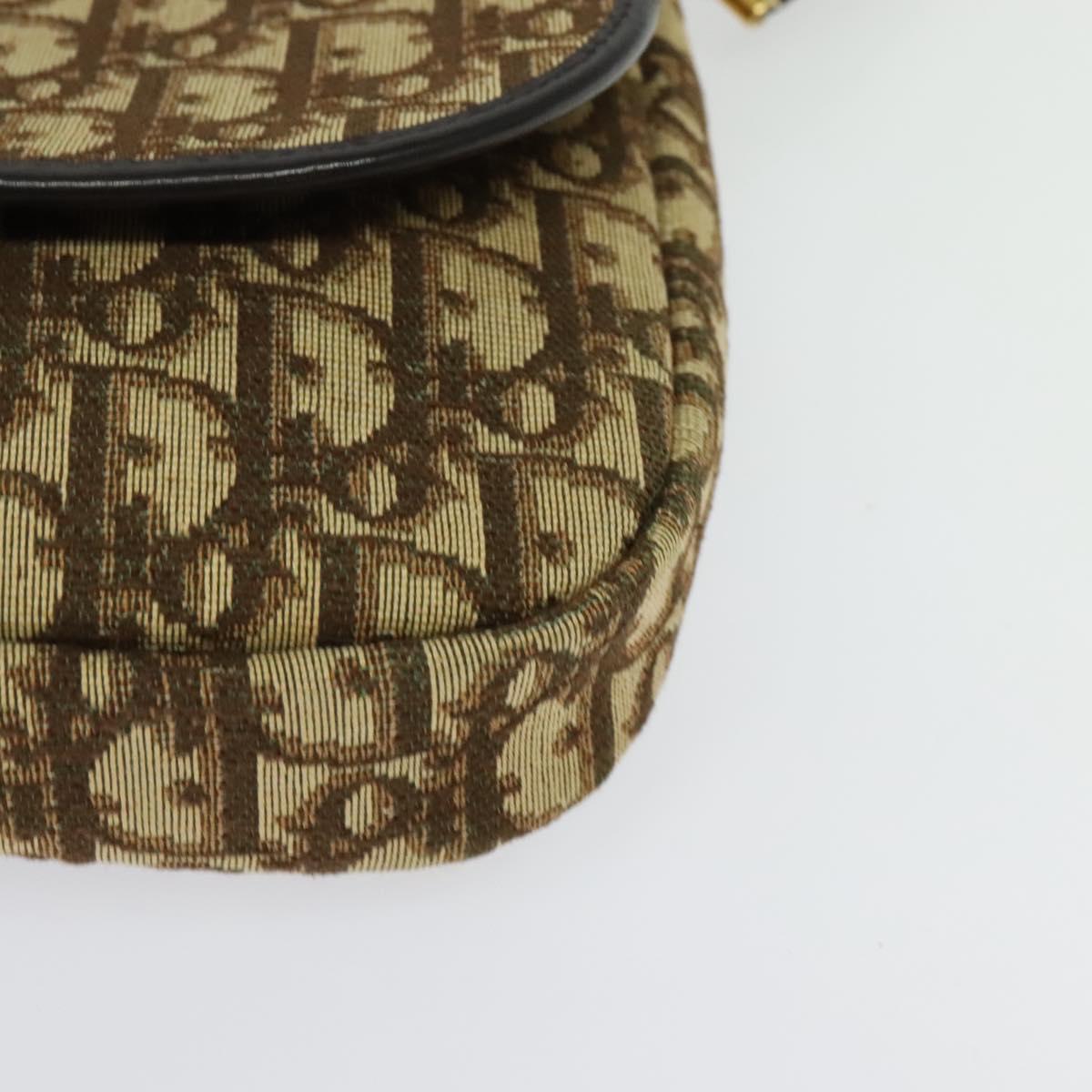 Christian Dior Trotter Canvas Shoulder Bag Brown Gold Auth 140545