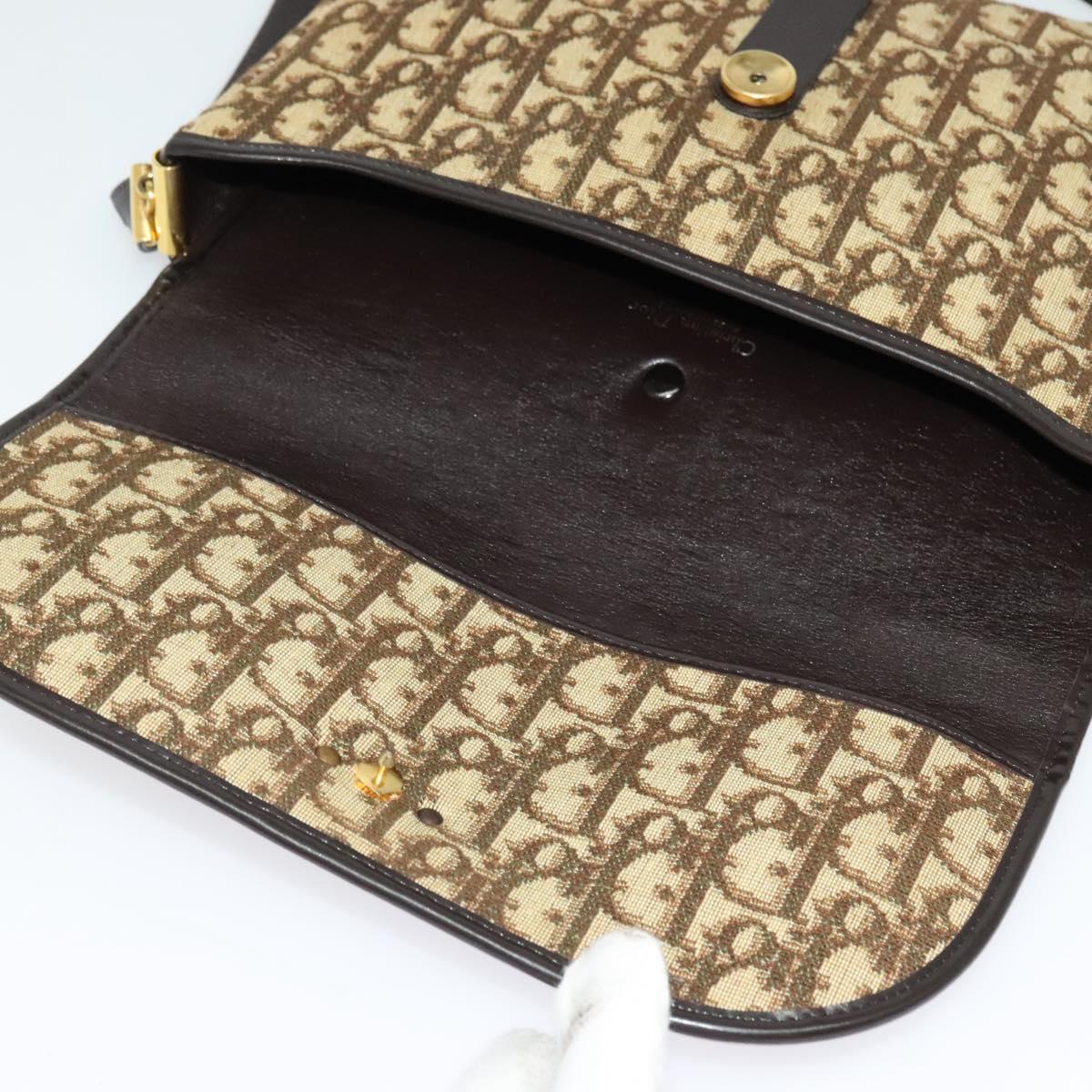 Christian Dior Trotter Canvas Shoulder Bag Brown Gold Auth 140545