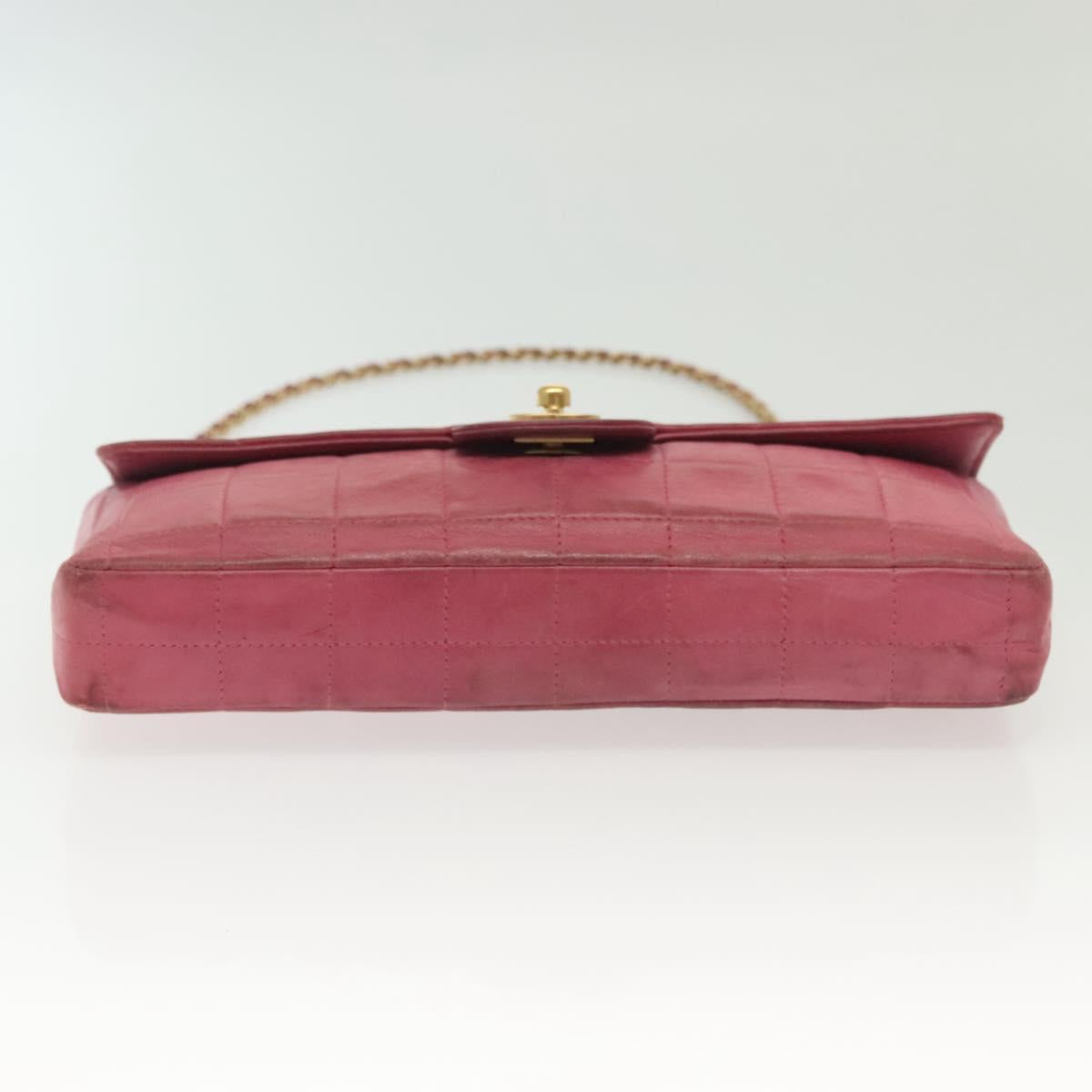 CHANEL Choco Bar Chain Shoulder Bag Leather Pink Gold CC Auth 140548