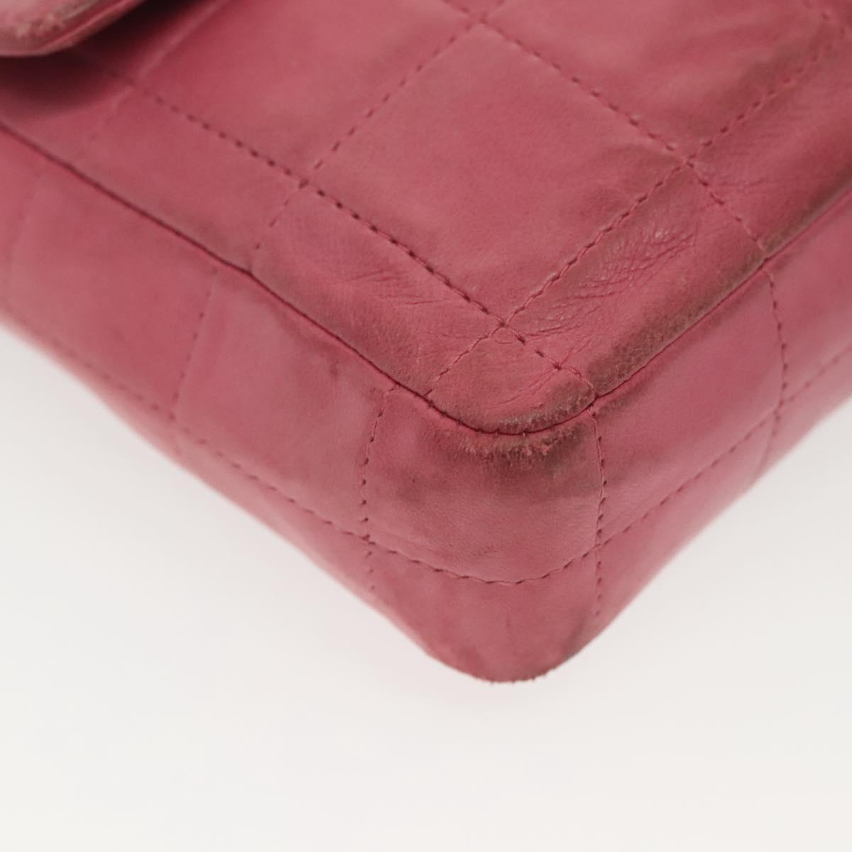 CHANEL Choco Bar Chain Shoulder Bag Leather Pink Gold CC Auth 140548