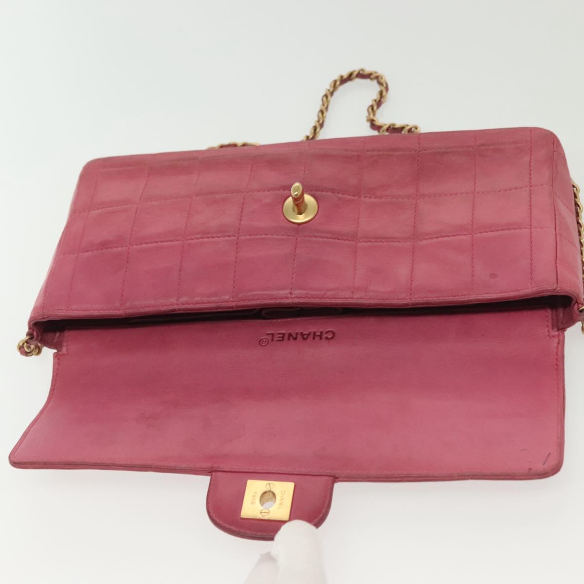 CHANEL Choco Bar Chain Shoulder Bag Leather Pink Gold CC Auth 140548