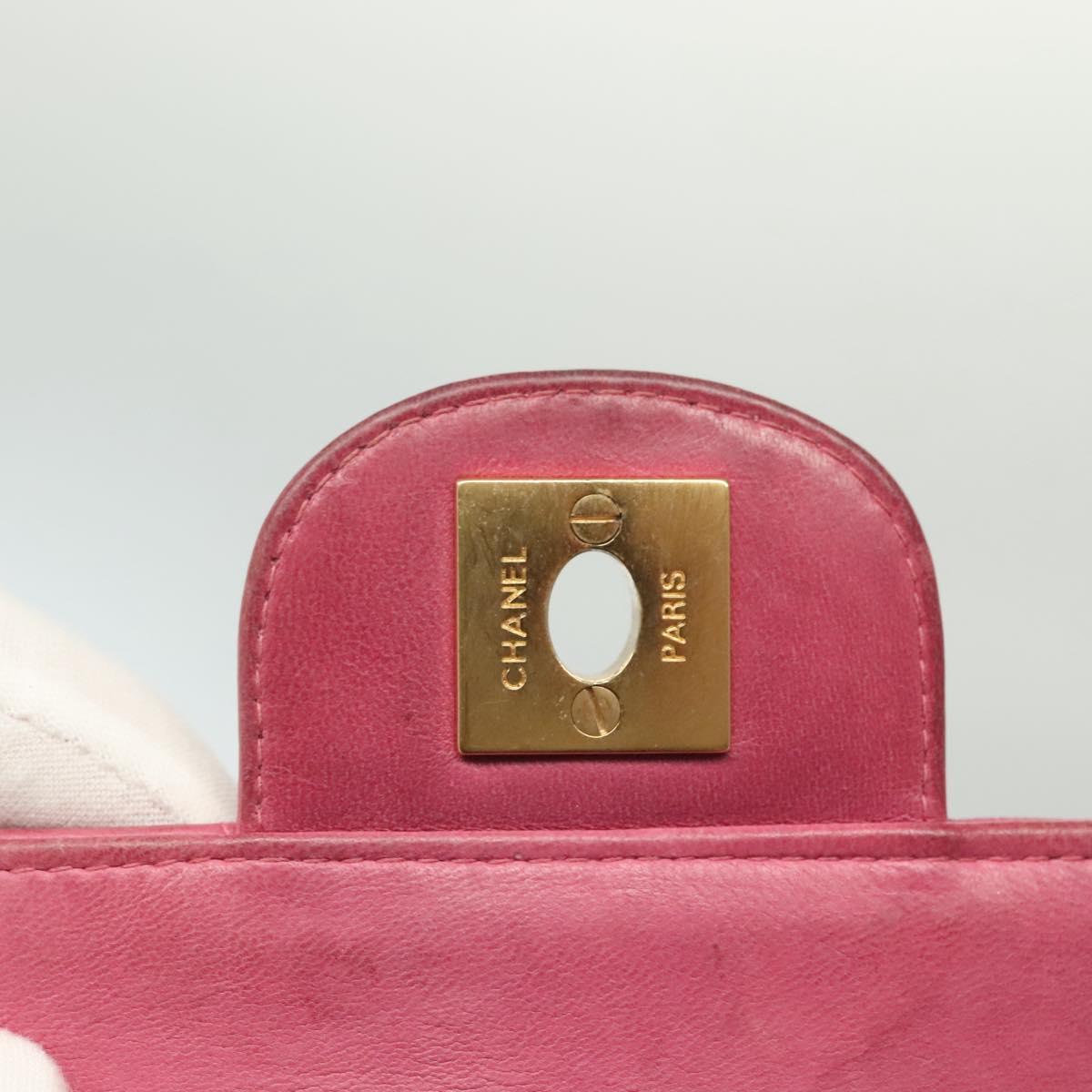 CHANEL Choco Bar Chain Shoulder Bag Leather Pink Gold CC Auth 140548