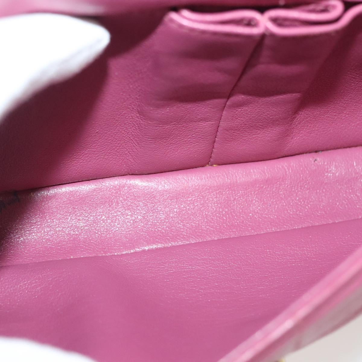 CHANEL Choco Bar Chain Shoulder Bag Leather Pink Gold CC Auth 140548