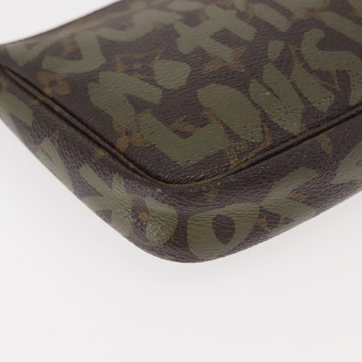 LOUIS VUITTON Graffiti Pochette Accessoires Pouch Khaki M92191 LV Auth 140580