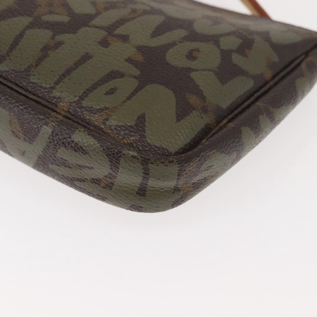 LOUIS VUITTON Graffiti Pochette Accessoires Pouch Khaki M92191 LV Auth 140580