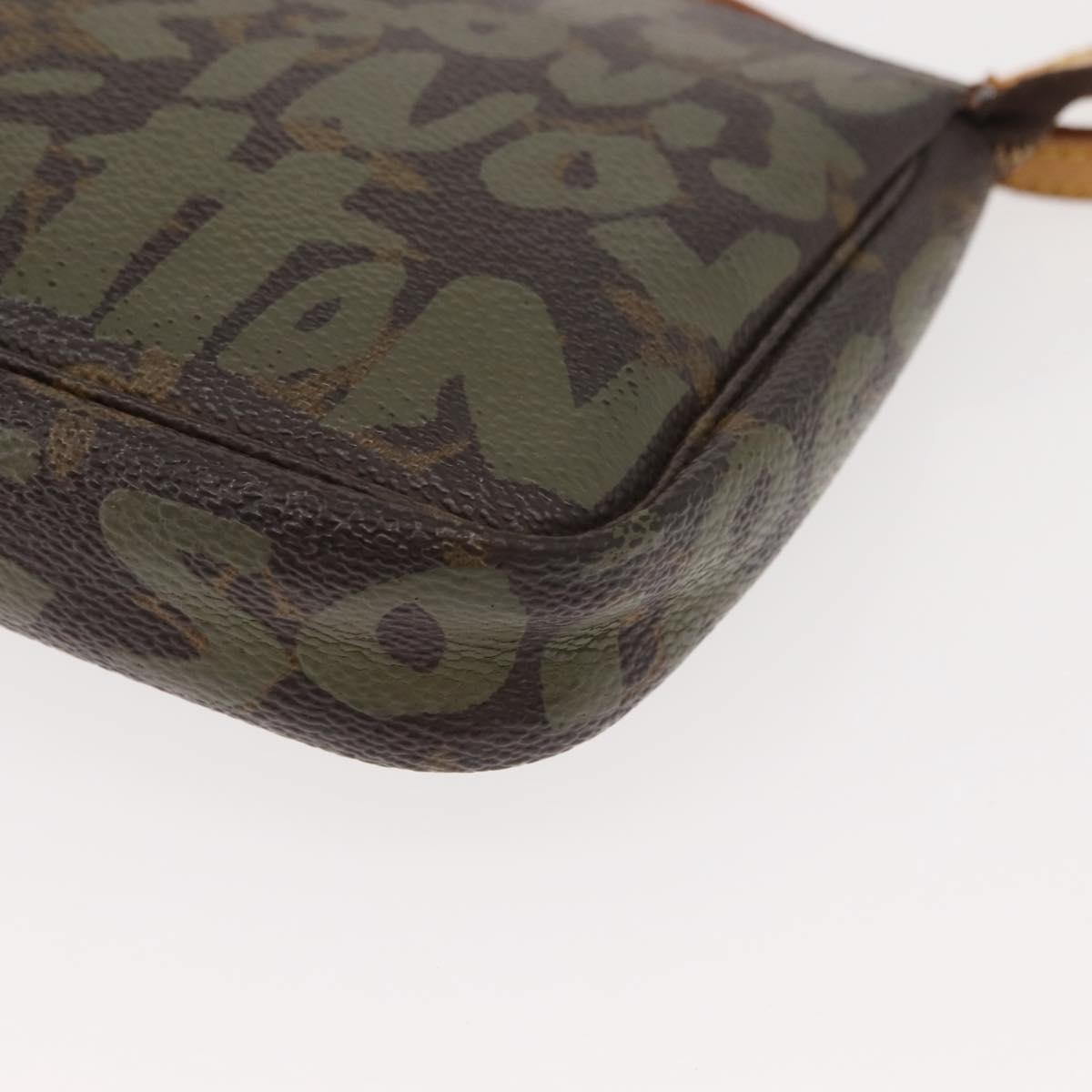 LOUIS VUITTON Graffiti Pochette Accessoires Pouch Khaki M92191 LV Auth 140580