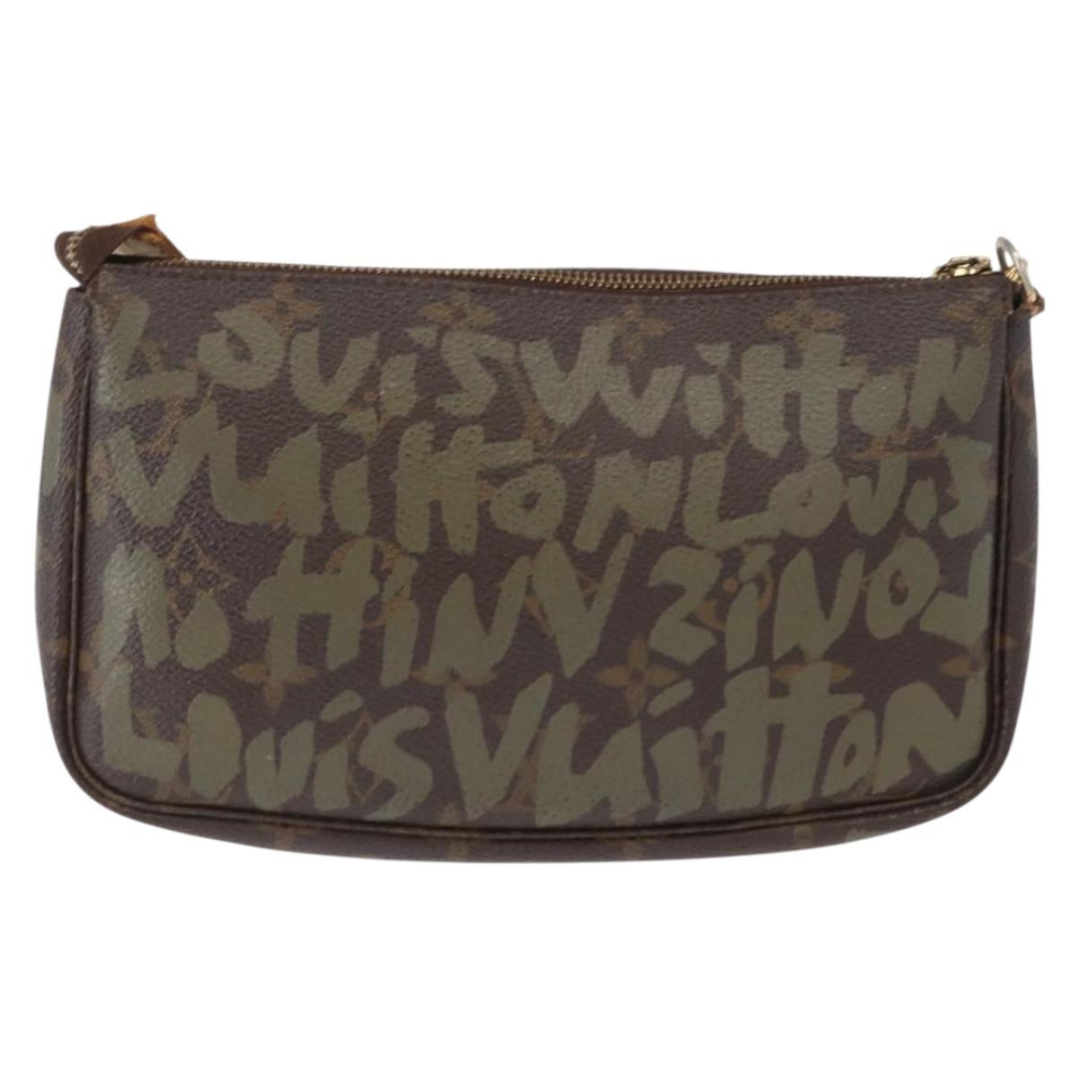 LOUIS VUITTON Graffiti Pochette Accessoires Pouch Khaki M92191 LV Auth 140580