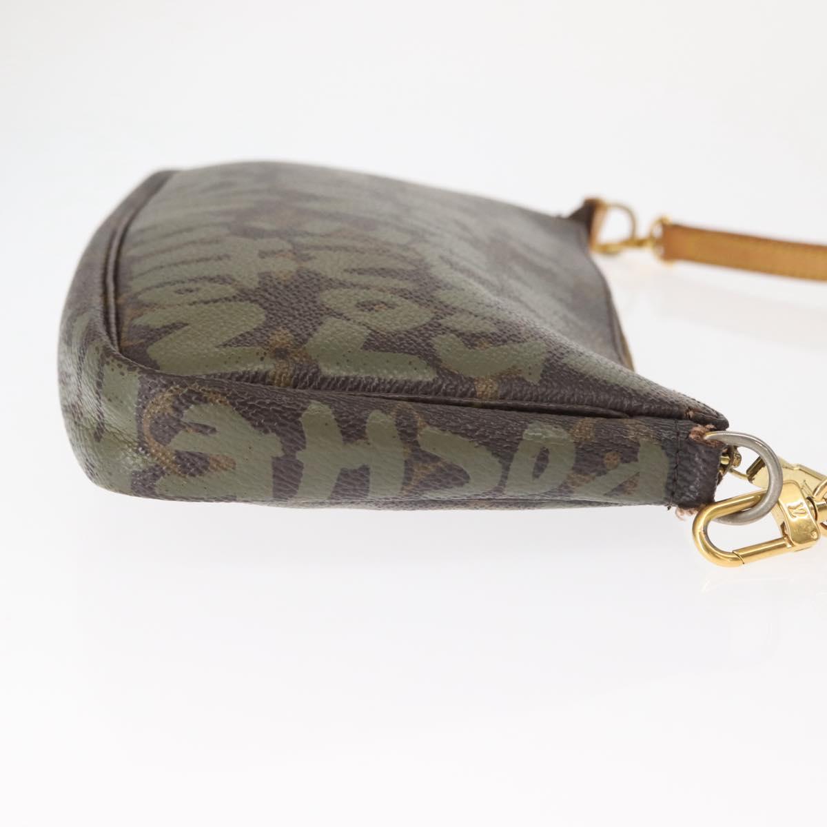 LOUIS VUITTON Graffiti Pochette Accessoires Pouch Khaki M92191 LV Auth 140580