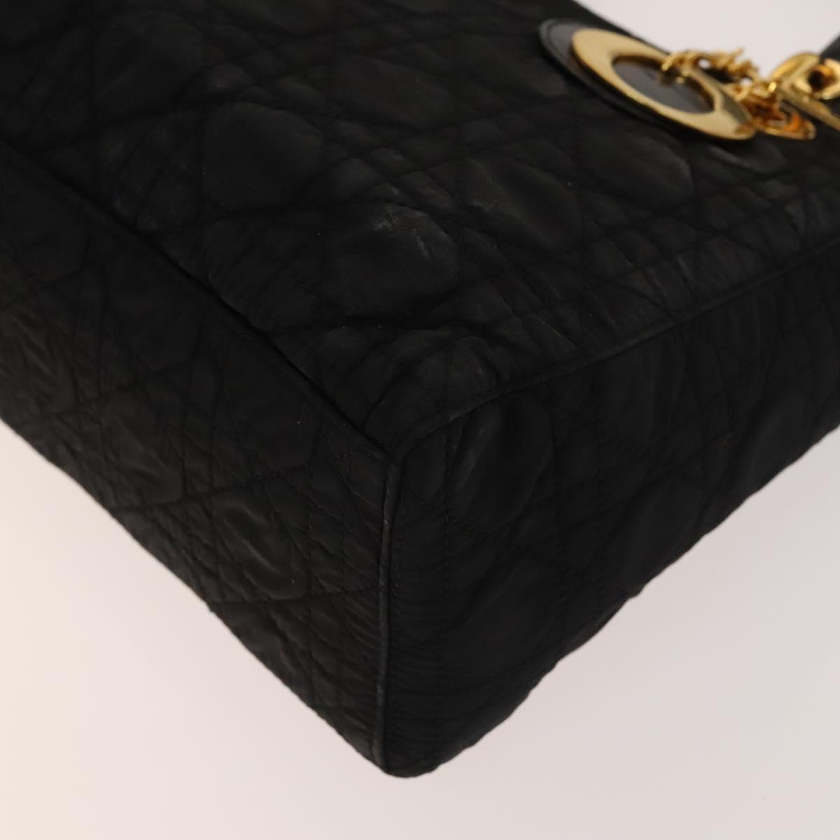 Christian Dior Canage Hand Bag Nylon 2way Black Gold Auth 140608