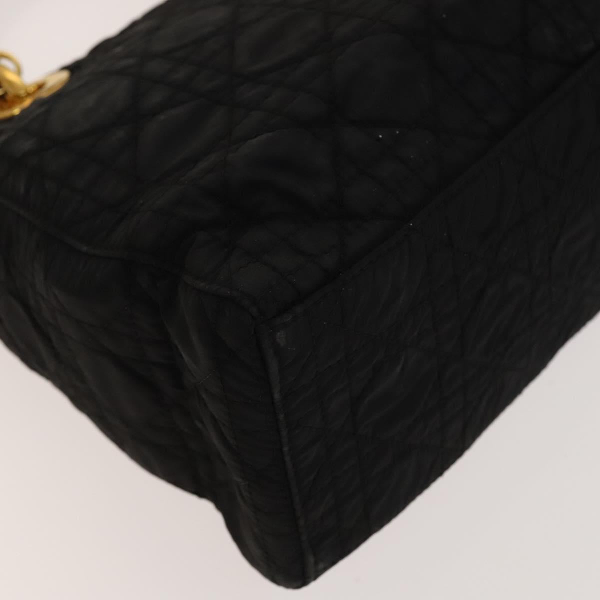 Christian Dior Canage Hand Bag Nylon 2way Black Gold Auth 140608