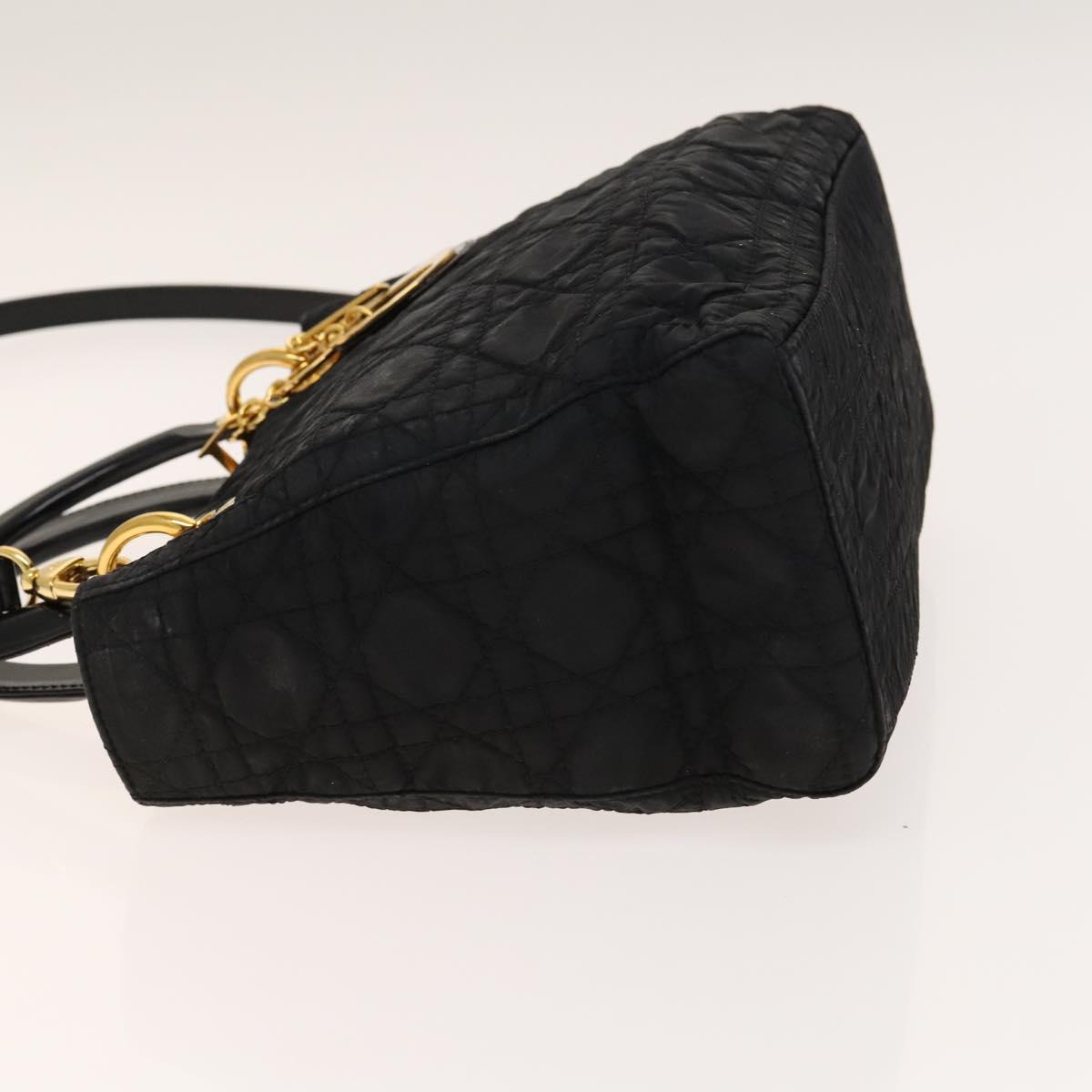 Christian Dior Canage Hand Bag Nylon 2way Black Gold Auth 140608