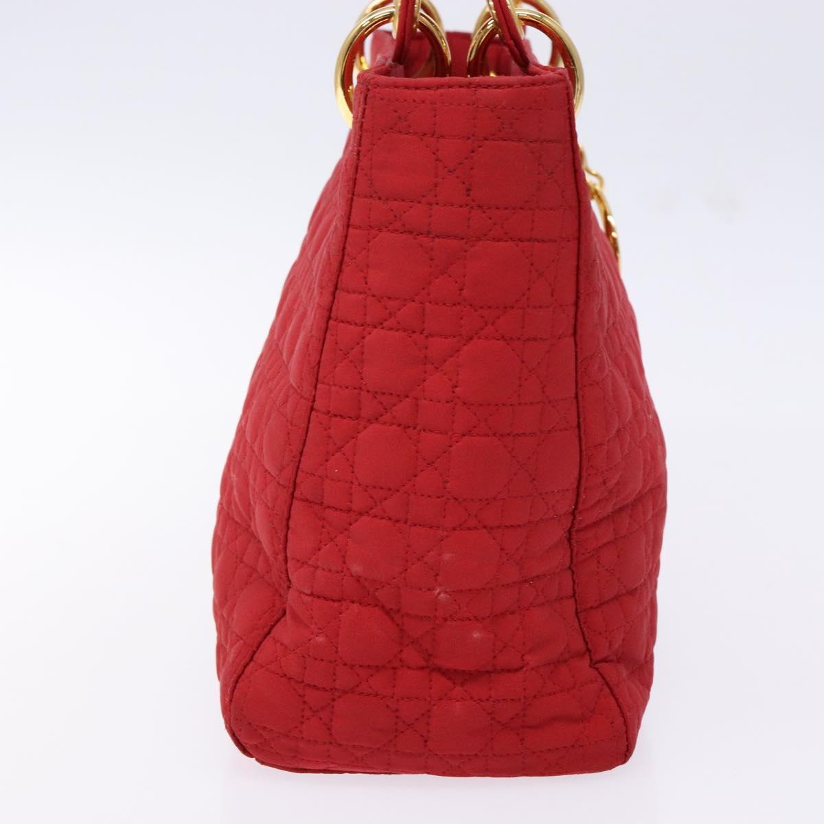 Christian Dior Canage Hand Bag Nylon Red Gold Auth 140609