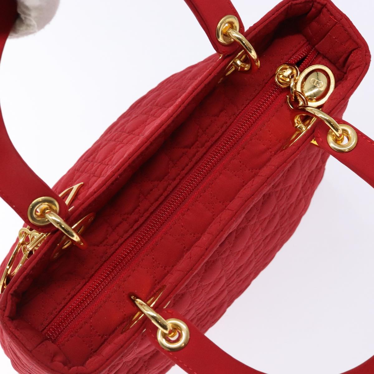 Christian Dior Canage Hand Bag Nylon Red Gold Auth 140609