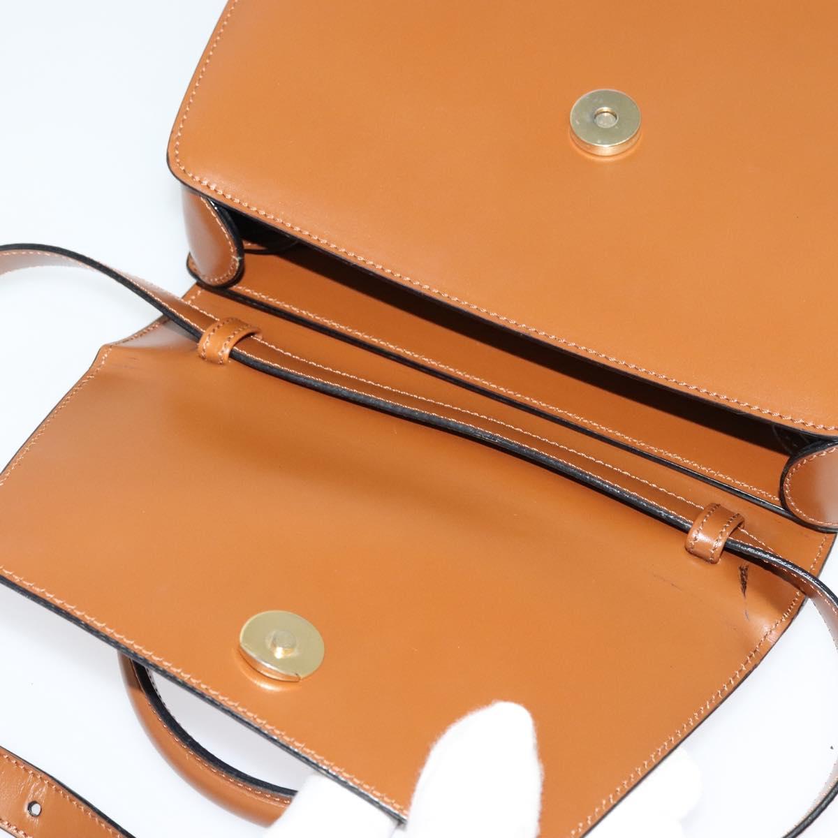 CELINE Hand Bag Leather 2way Brown Gold Auth 140614