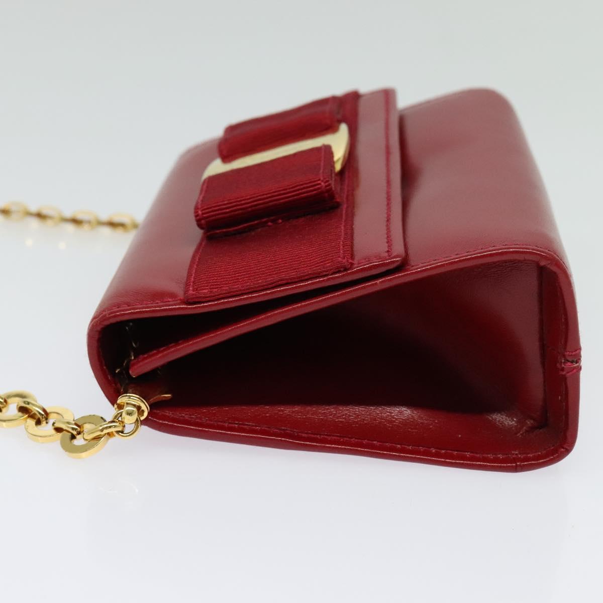 Salvatore Ferragamo Vala Chain Mini Shoulder Bag Leather Red Gold Auth 140616