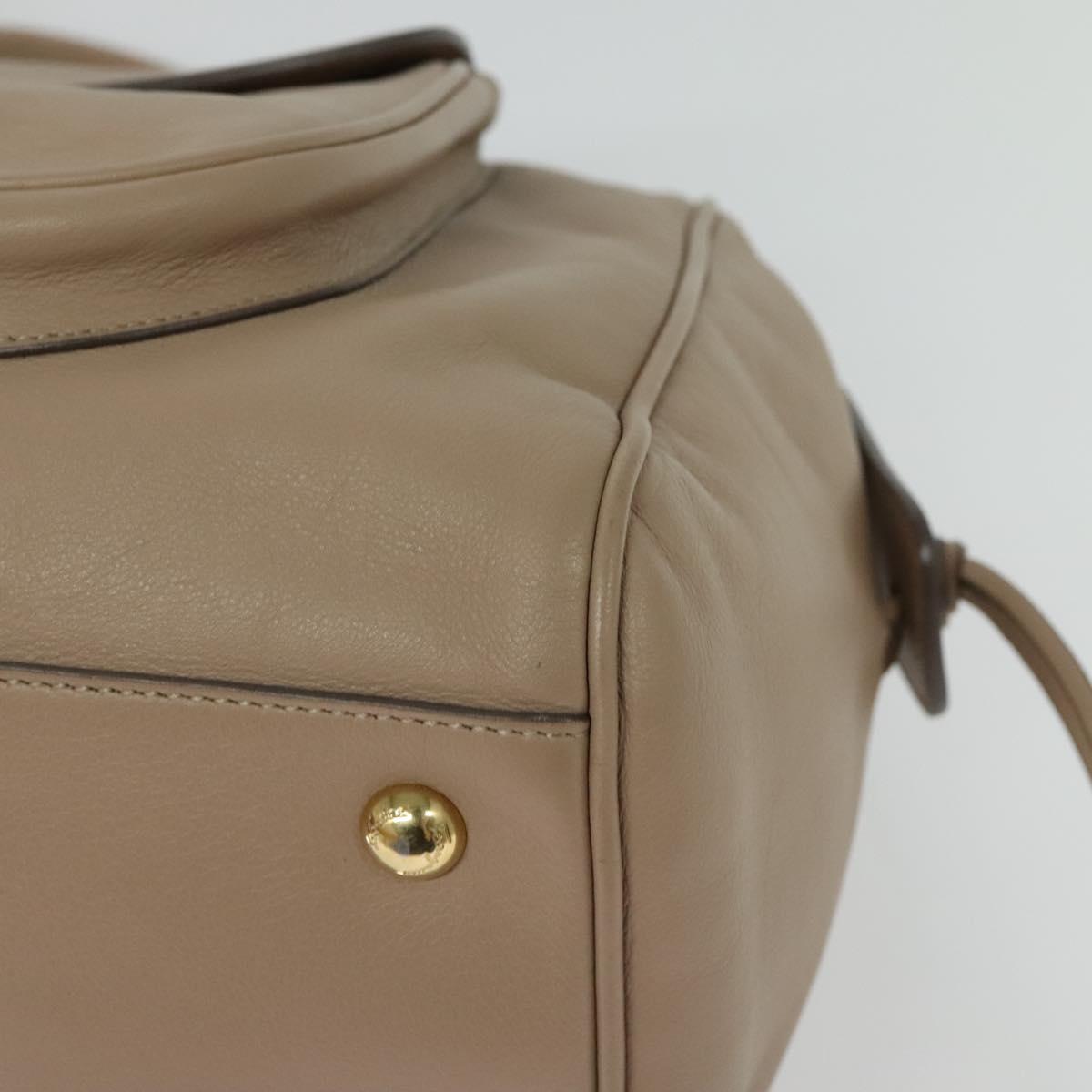 Salvatore Ferragamo Gancini Tote Bag Leather Beige Gold Auth 140617