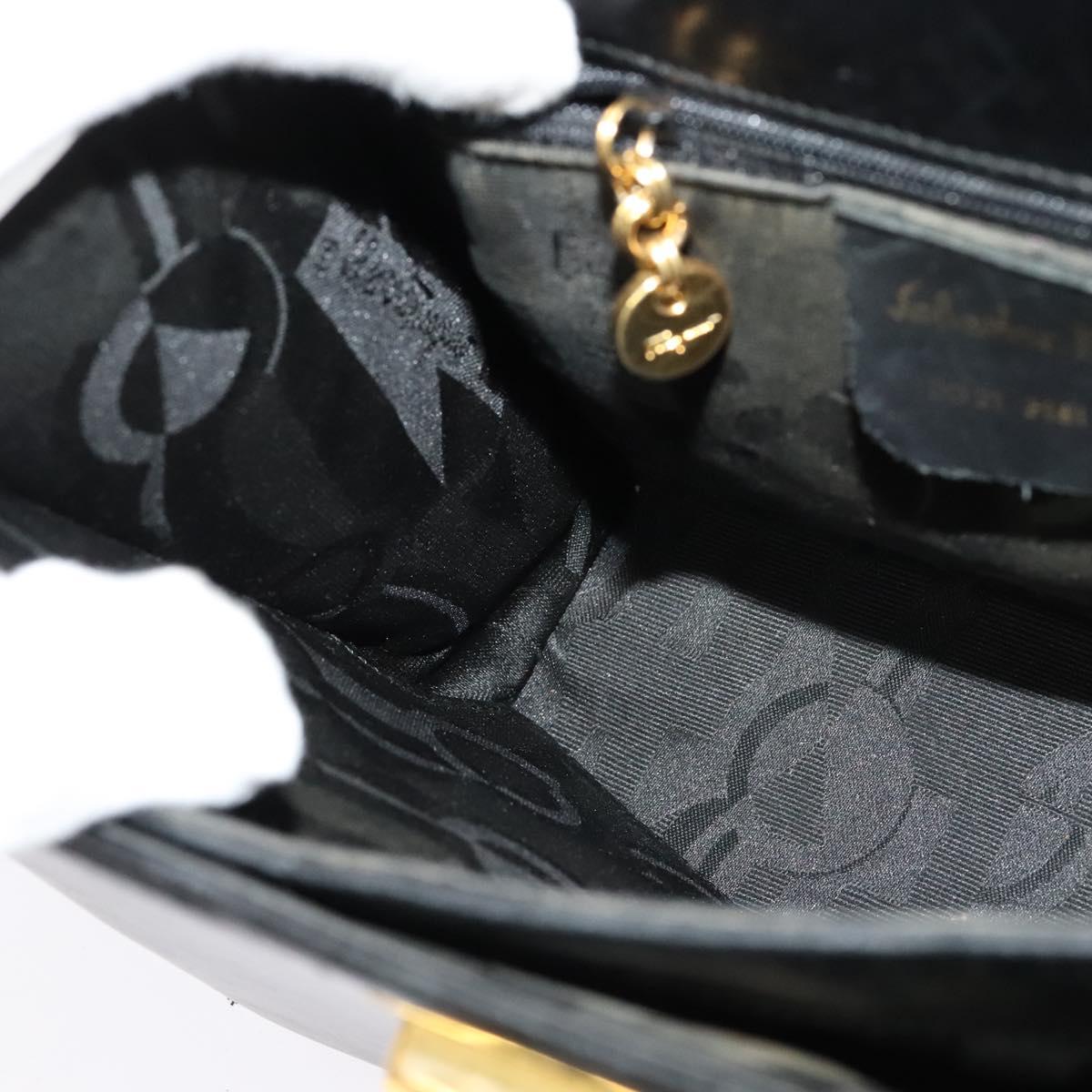 Salvatore Ferragamo Gancini Hand Bag Leather 2way Black Gold Auth 140618