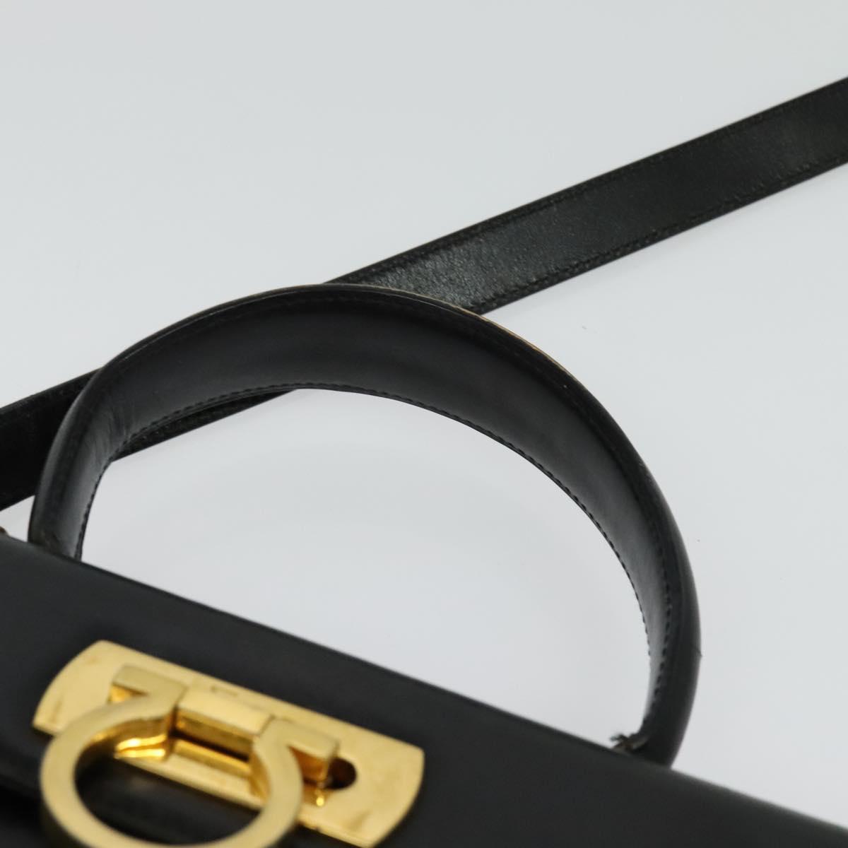 Salvatore Ferragamo Gancini Hand Bag Leather 2way Black Gold Auth 140618