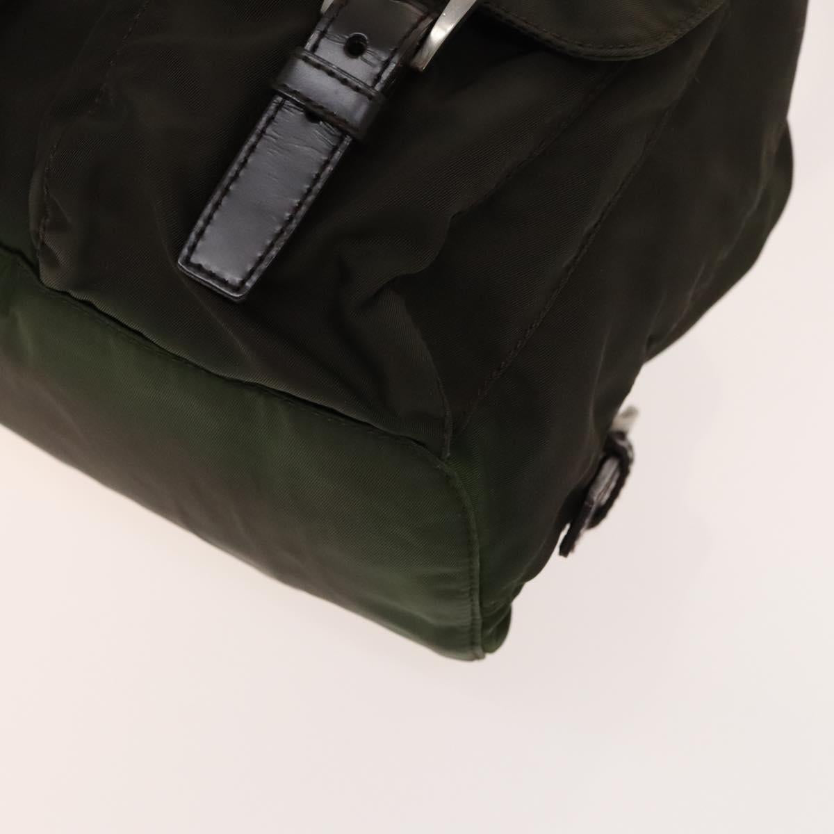 PRADA Backpack Nylon Khaki Silver Auth 140621