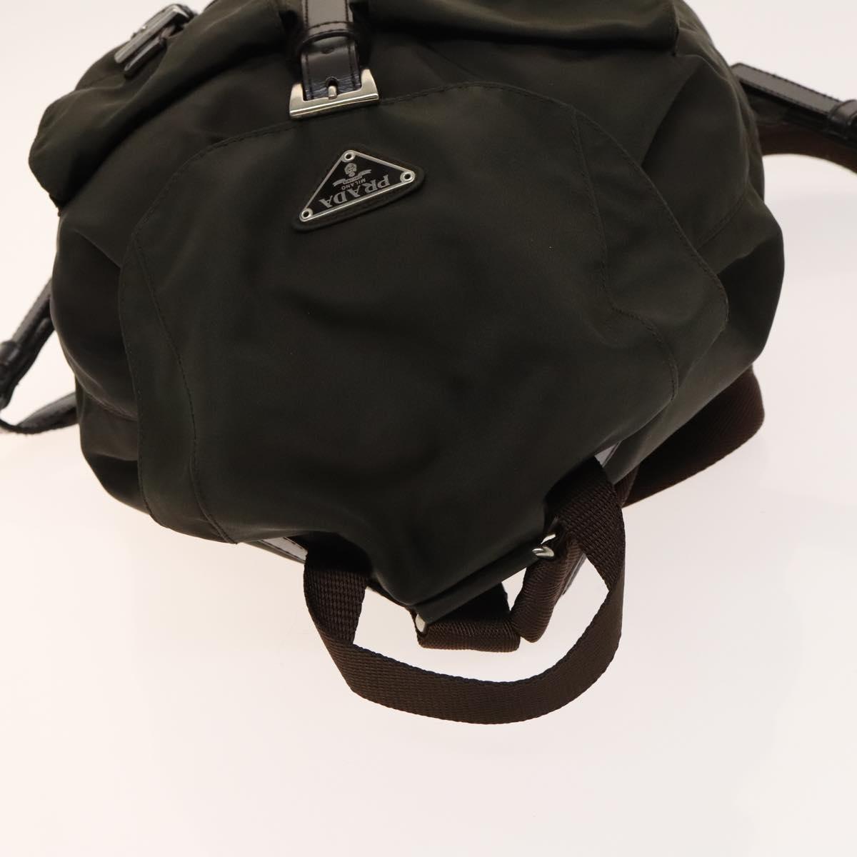 PRADA Backpack Nylon Khaki Silver Auth 140621