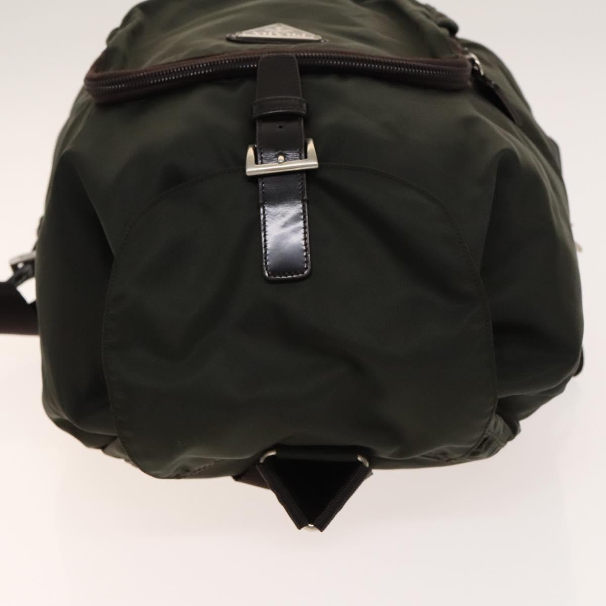 PRADA Backpack Nylon Khaki Silver Auth 140623