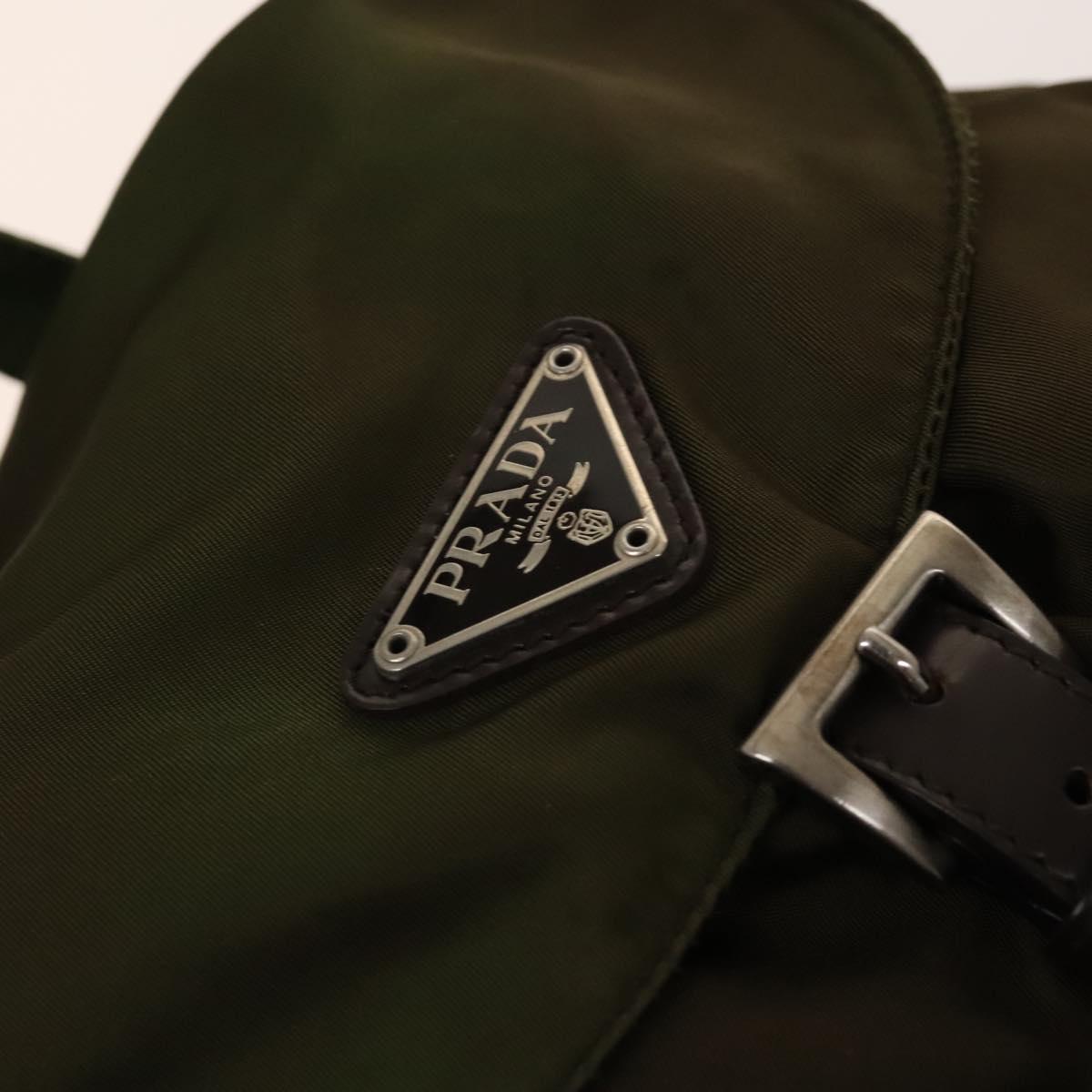 PRADA Backpack Nylon Khaki Silver Auth 140624