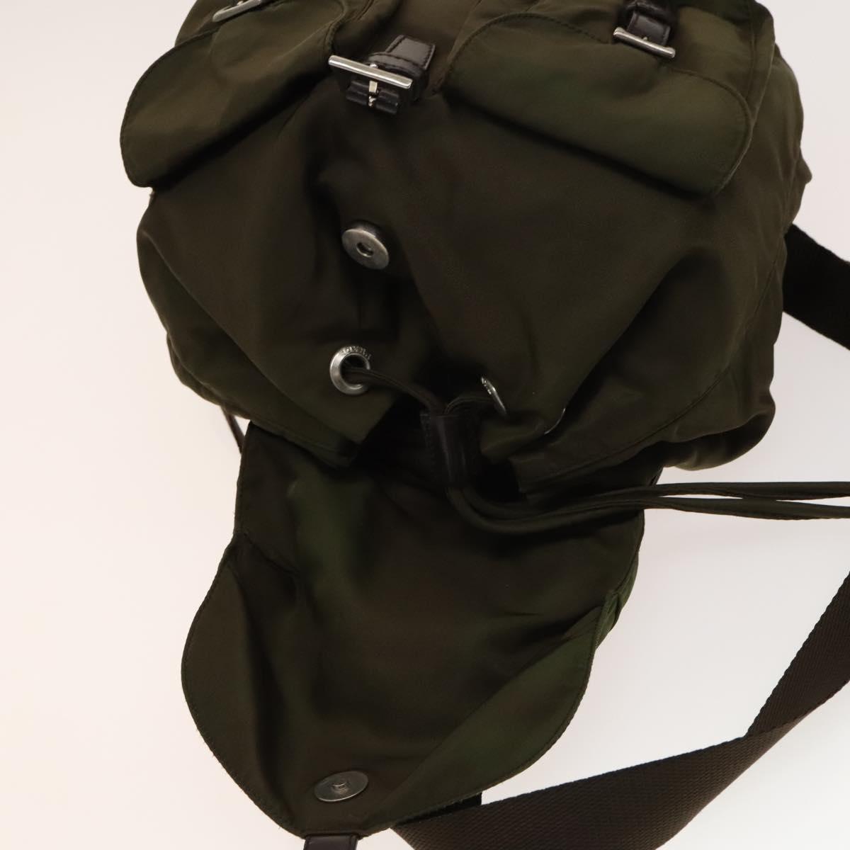 PRADA Backpack Nylon Khaki Silver Auth 140624