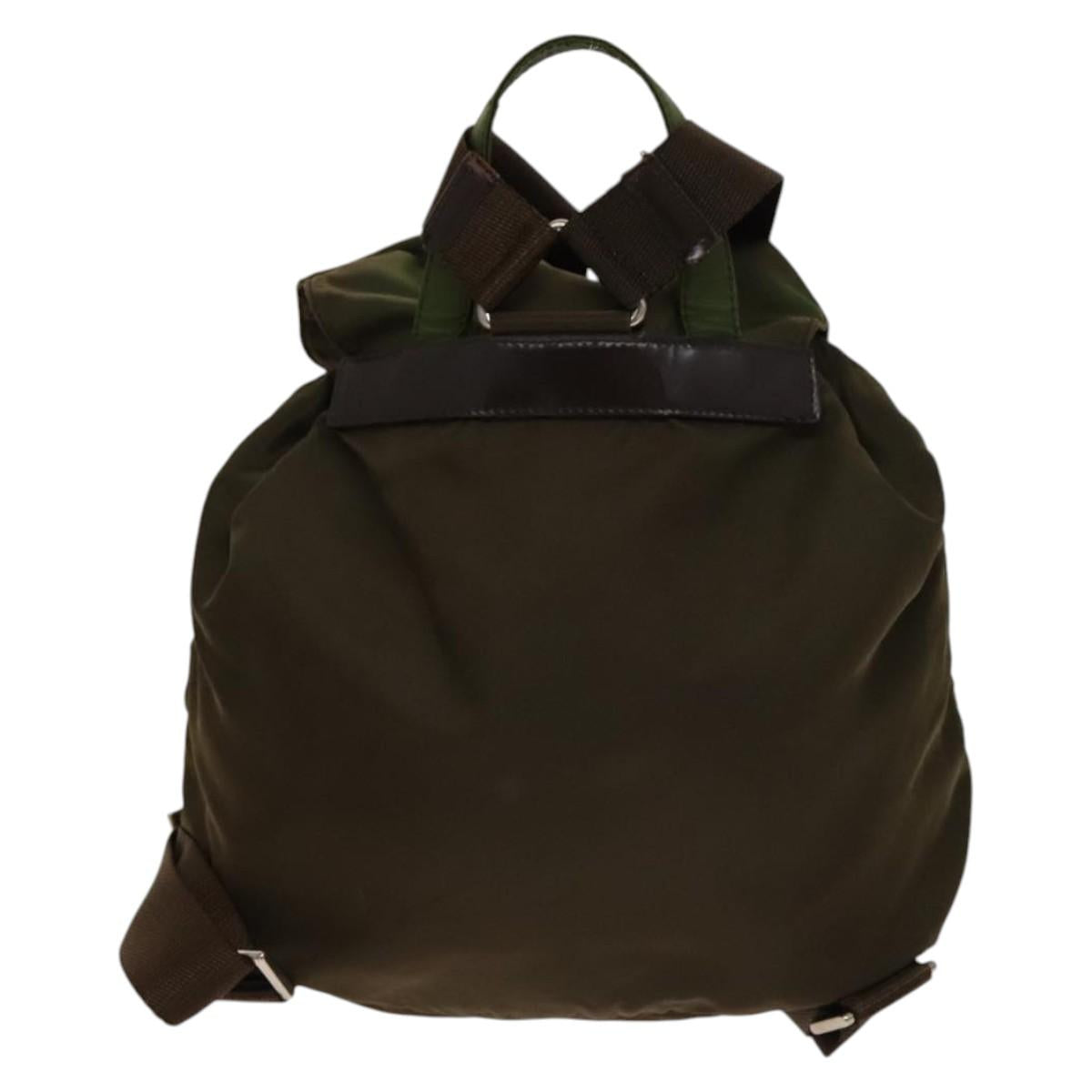 PRADA Backpack Nylon Khaki Silver Auth 140624