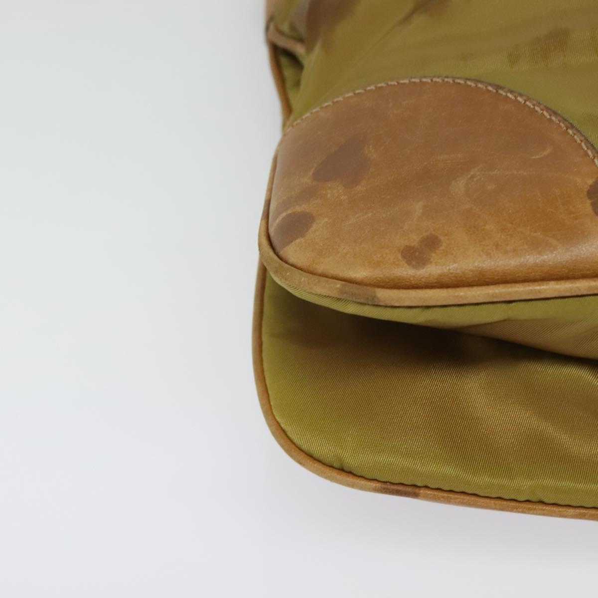 PRADA Shoulder Bag Nylon Leather Beige Gold Auth 140625