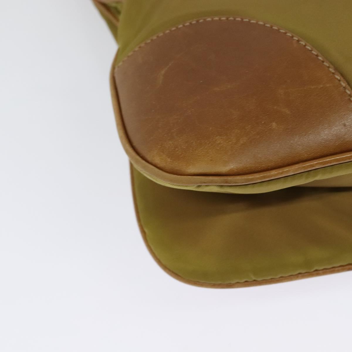 PRADA Shoulder Bag Nylon Leather Beige Gold Auth 140625