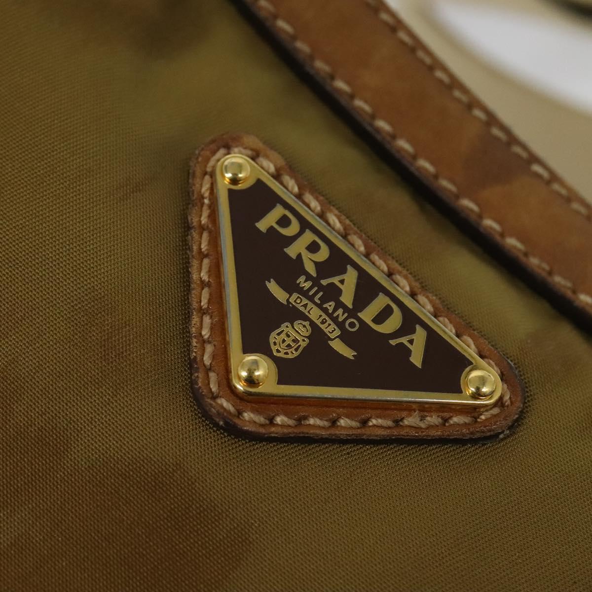 PRADA Shoulder Bag Nylon Leather Beige Gold Auth 140625