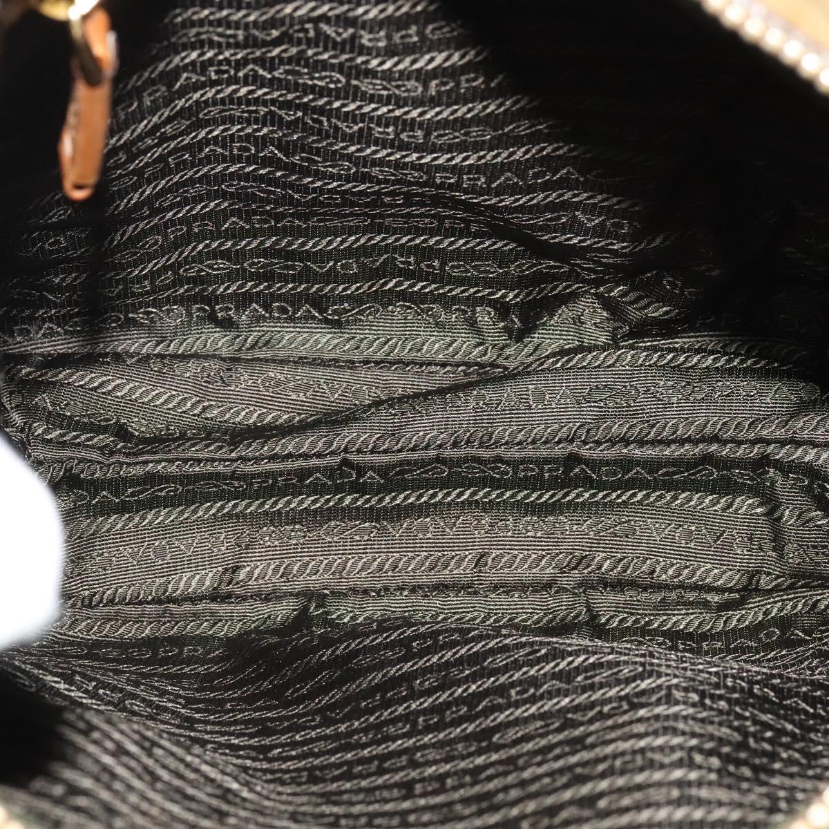 PRADA Shoulder Bag Nylon Leather Beige Gold Auth 140625