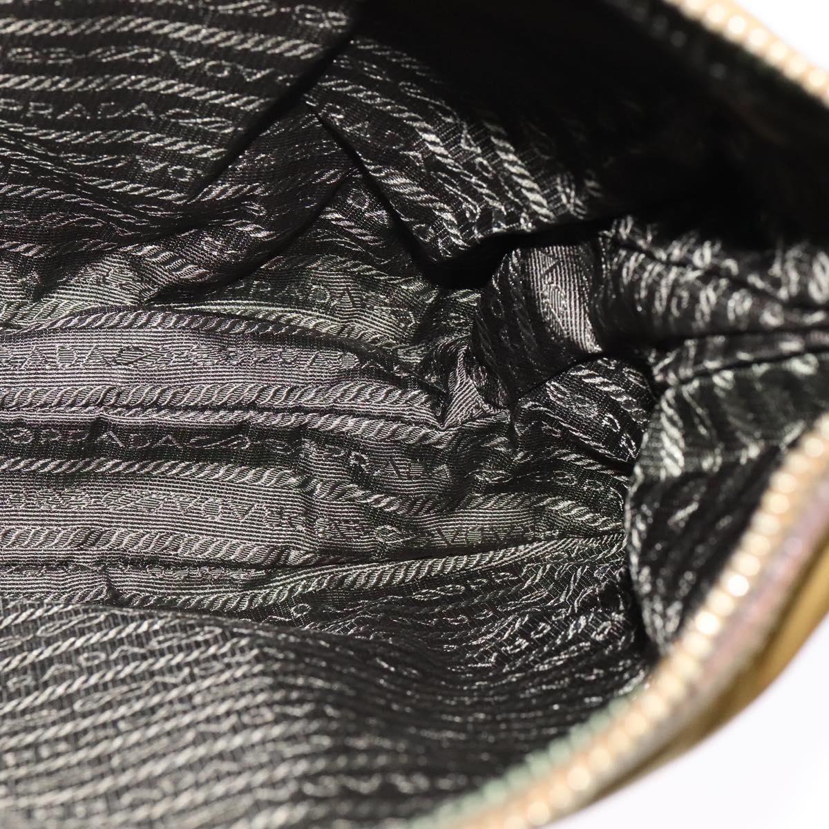 PRADA Shoulder Bag Nylon Leather Beige Gold Auth 140625