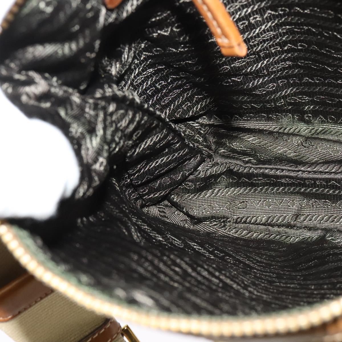 PRADA Shoulder Bag Nylon Leather Beige Gold Auth 140625