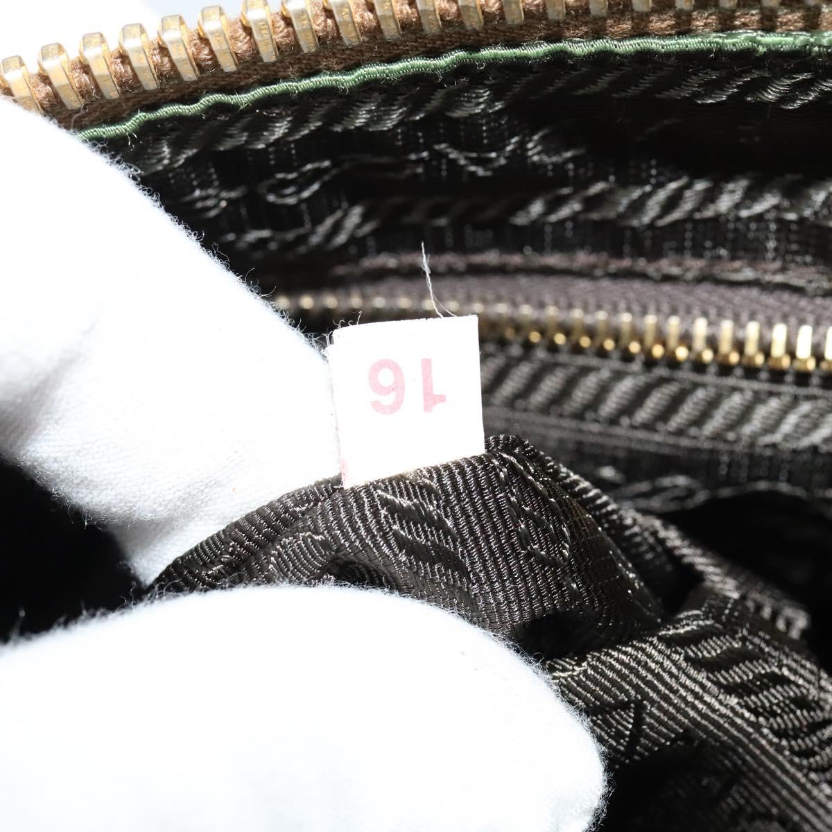 PRADA Shoulder Bag Nylon Leather Beige Gold Auth 140625